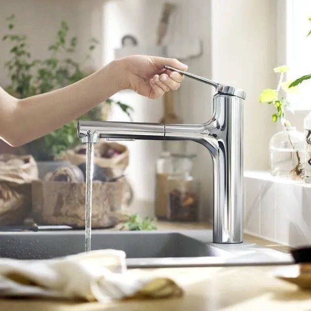 Змішувач Hansgrohe Zesis M33, для кухні з висувним виливом, 25,9х23,1 см, Хром (74804000)