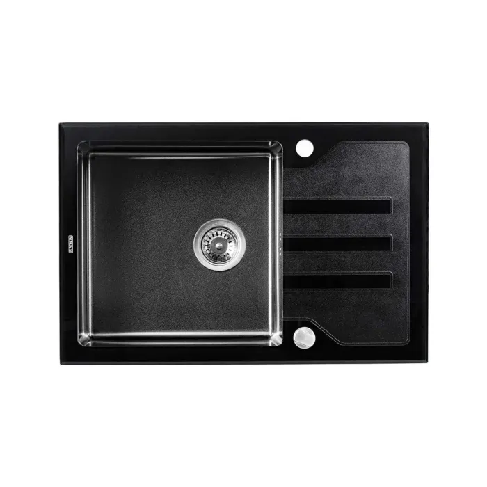 Кухонна мийка PLATINUM HANDMADE PVD GLASS 78х51х20 см, Чорна (000034808)