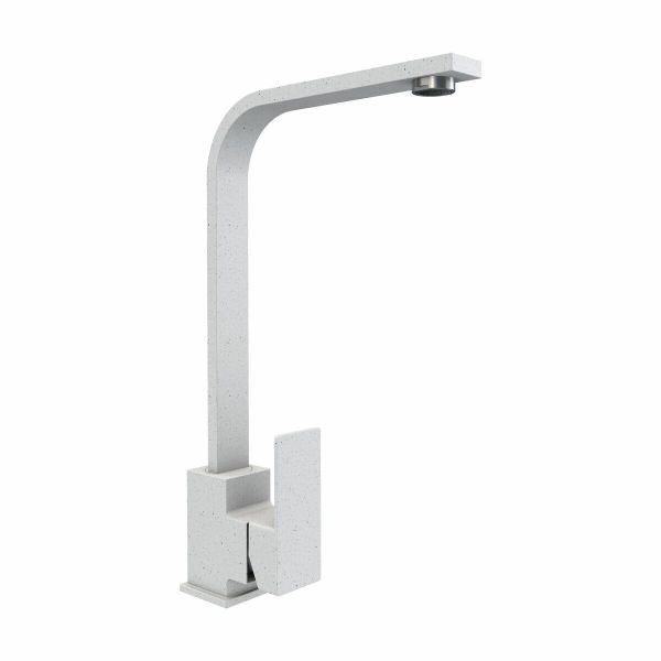 Смеситель кухонный Platinum 179 NES (3007) поворотный, однорычажный из нержавеющей стали, Белый в точку