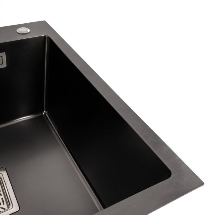 Кухонная мойка Platinum Handmade PVD HSBB 500x500x220 из нержавеющей стали, Прямоугольная, Черная