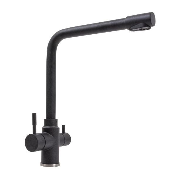 Смеситель под фильтр Platinum KT 8201 (8626) поворотный, двухрычажный из нержавеющей стали, Карбон