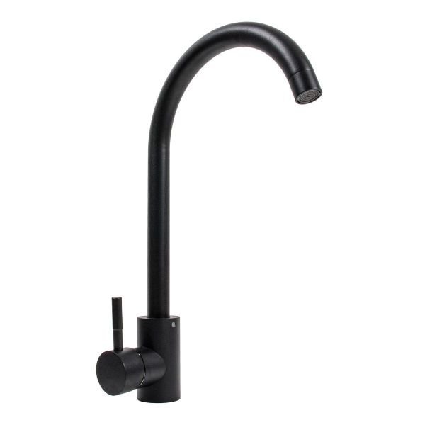 Смеситель кухонный Platinum 56 B NESP (3008 А) поворотный, однорычажный из нержавеющей стали, Черный матовый