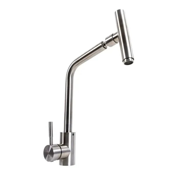 Смеситель кухонный Platinum 6766 KT поворотний, однорычажный из нержавеющей стали, Серый (000036391)