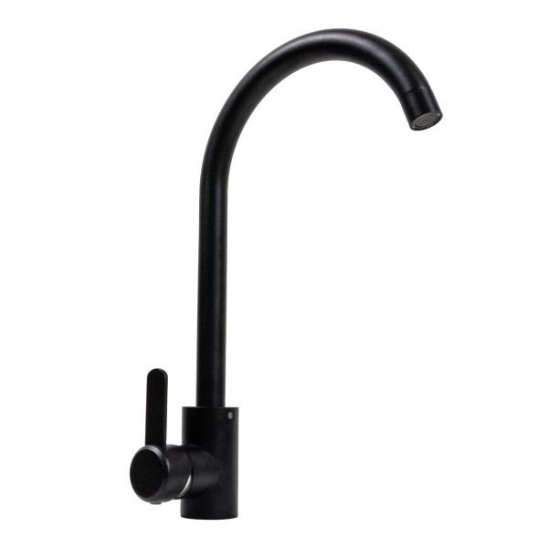 Смеситель кухонный Platinum 7990 NEST поворотный, однорычажный из нержавеющей стали, Черный металлик