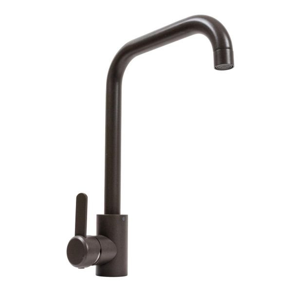 Смеситель кухонный Platinum KT 11 (3008B-FH) поворотный, однорычажный из нержавеющей стали, Темная скала