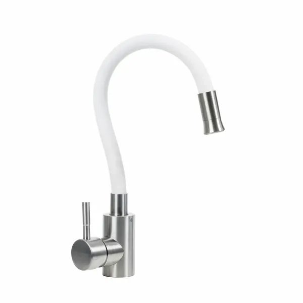 Смеситель кухонный гибкий Platinum KT 91 однорычажный из нержавеющей стали, Белый (000034765)