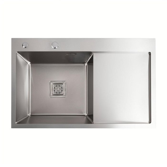 Кухонная мойка Platinum Handmade 78*50В из нержавеющей стали 3.0 мм, 78x50x22 см, Квадратный сифон, Серая