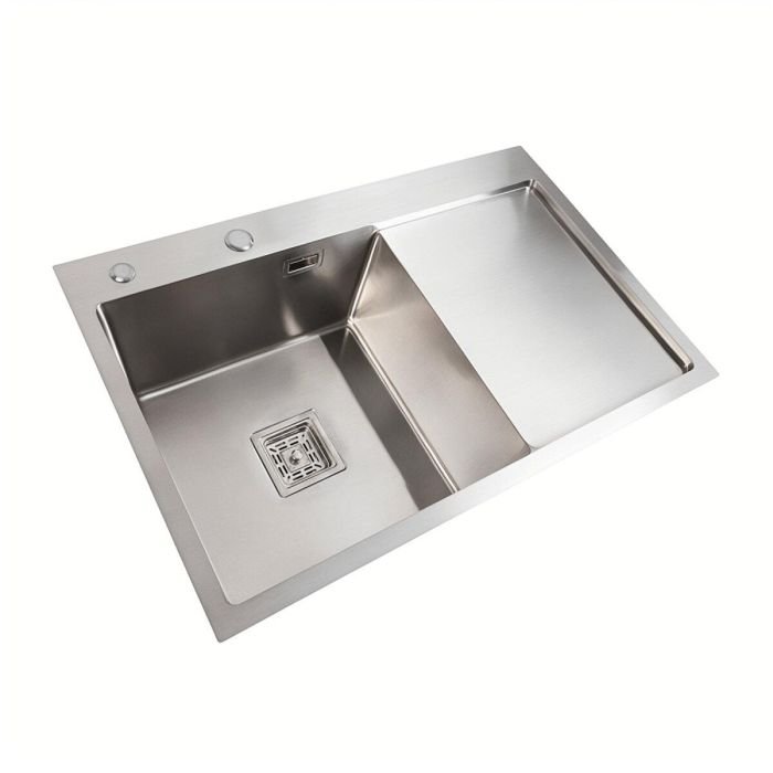 Кухонная мойка Platinum Handmade 78*50В из нержавеющей стали 3.0 мм, 78x50x22 см, Квадратный сифон, Серая
