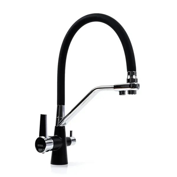 Смеситель с функцией фильтра Platinum LN077 гибкий, поворотный, двухрычажный из нержавеющей стали, Черный