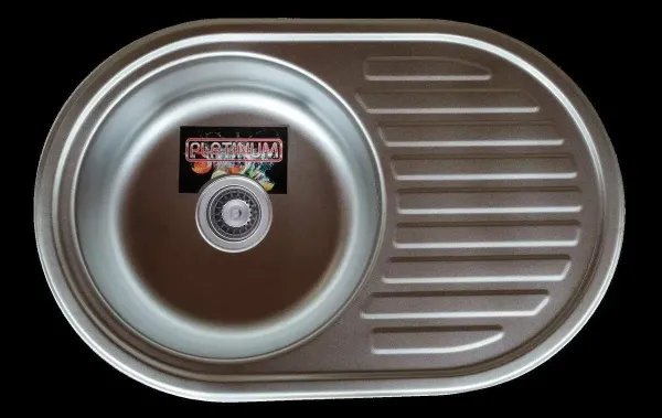 Кухонная мойка Platinum 7750 из нержавеющей стали 0,6 мм, 77x50 см, Овальная, Сатин (000009782)