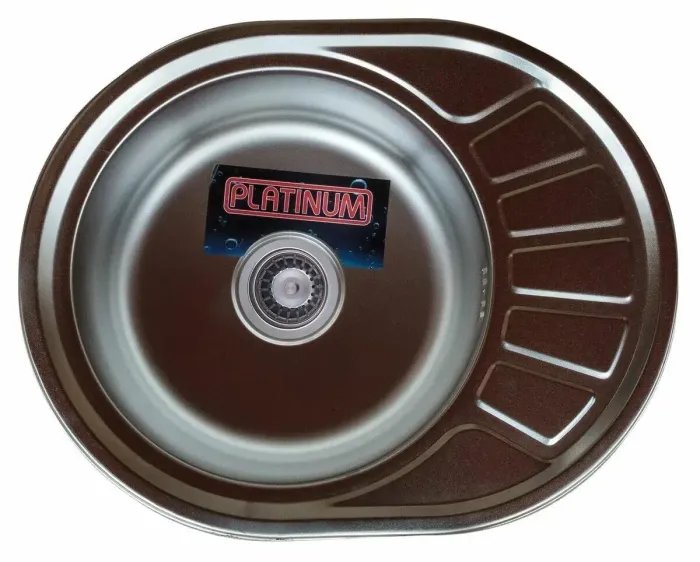 Кухонная мойка Рlatinum 5745 из нержавеющей стали 0,8 мм, 57x45 см, Овальная, Полированая (000000343)