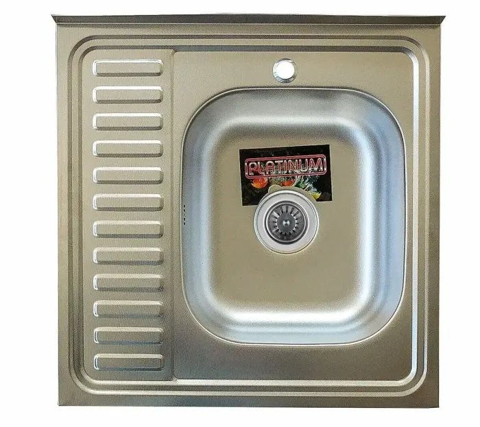 Кухонная мойка Рlatinum 6060 L из нержавеющей стали 0,7 мм, 60x60 см, Квадратная, Полированая (000000395)