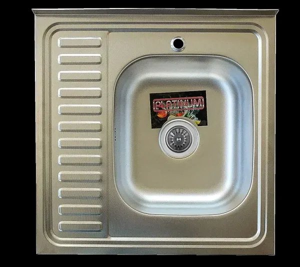 Кухонная мойка Рlatinum 6060 R из нержавеющей стали 0,7 мм, 60x60 см, Квадратная, Полированая (000000397)