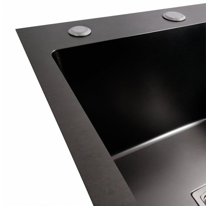 Кухонная мойка Platinum Handmade 78*50В PVD из нержавеющей стали 3.0 мм, 78x50x22 см, Квадратный сифон, Черная