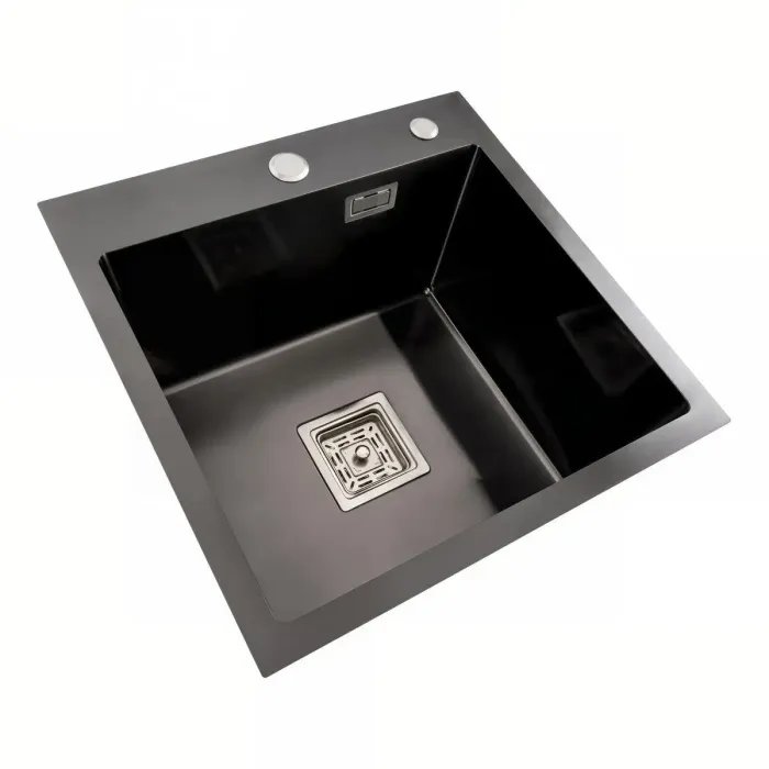 Кухонная мойка Platinum Handmade НSB из нержавеющей стали 3 мм, 45x45x23 см, Квадратная, Черная (000037434)
