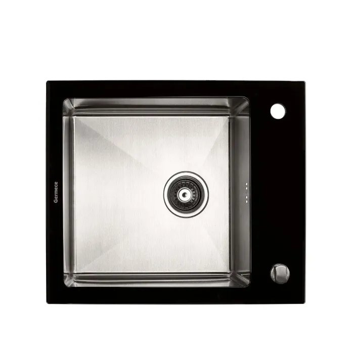 Кухонная стеклянная мойка Germece Handmade Black Glass из нержавеющей стали 3 мм, 60x51x20 см, Прямоугольная