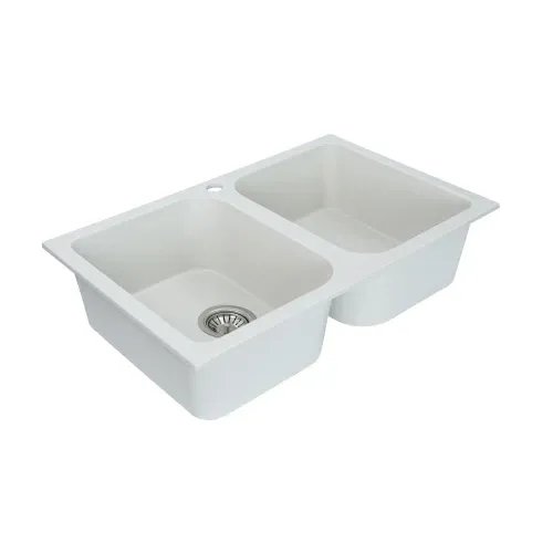 Кухонная мойка Platinum 7648W TWIN гранитная глянцевая с креплением, 76x48 см, Белая (000024786)