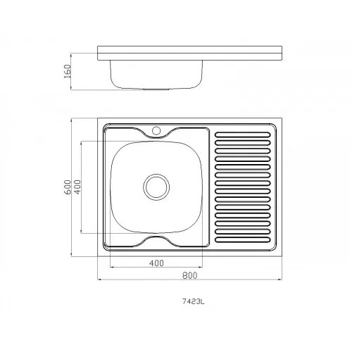 Кухонная мойка Рlatinum 8060 L из нержавеющей стали 0,5 мм, 80x60 см, Прямоугольная, Сатин (000000588)
