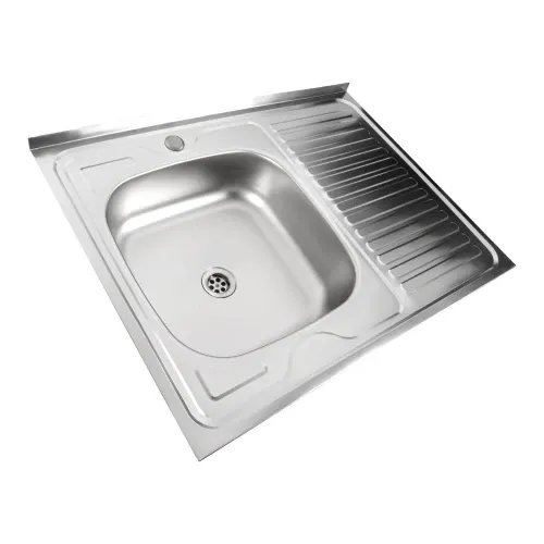 Кухонная мойка Рlatinum 8060 L из нержавеющей стали 0,5 мм, 80x60 см, Прямоугольная, Сатин (000000588)
