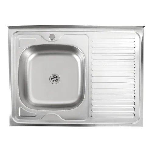 Кухонная мойка Рlatinum 8060 L из нержавеющей стали 0,5 мм, 80x60 см, Прямоугольная, Сатин (000000588)