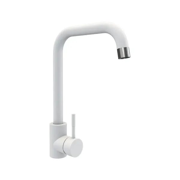 Смеситель кухонный Platinum NS02B (3008B-NA) поворотный, однорычажный из нержавеющей стали, Белоснежный