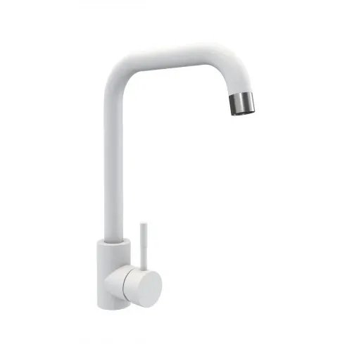 Смеситель кухонный Platinum 0001 поворотный, однорычажный из нержавеющей стали, Белоснежный (000033724)