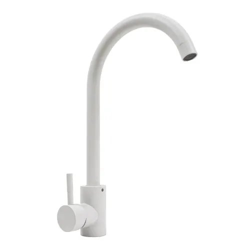 Смеситель кухонный Platinum 56 B NESP (3008 А) поворотный, однорычажный из нержавеющей стали, Белоснежный