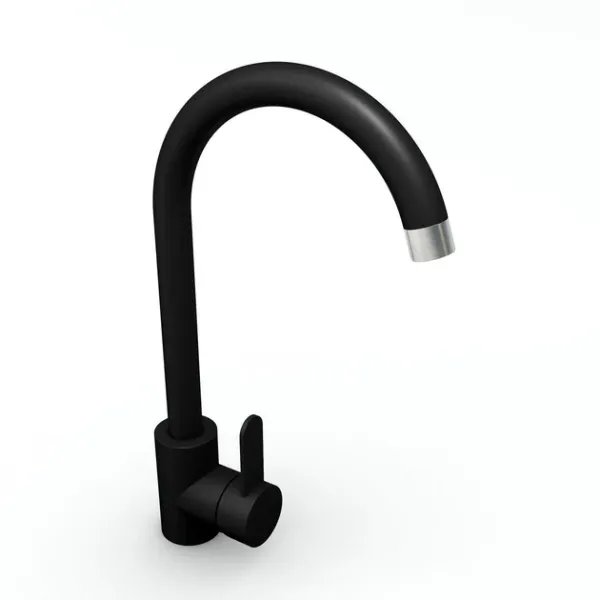 Смеситель кухонный Platinum 7990 NEST (3008 А-FN) поворотный, однорычажный из нержавеющей стали Черный матовый