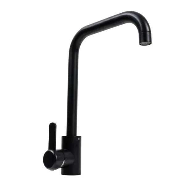 Смеситель кухонный Platinum KT 11 (3008B-FH) поворотный, однорычажный из нержавеющей стали, Черный матовый