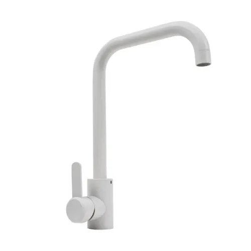 Смеситель кухонный Platinum KT 11 (3008B-FH) поворотный, однорычажный из нержавеющей стали, Белоснежный