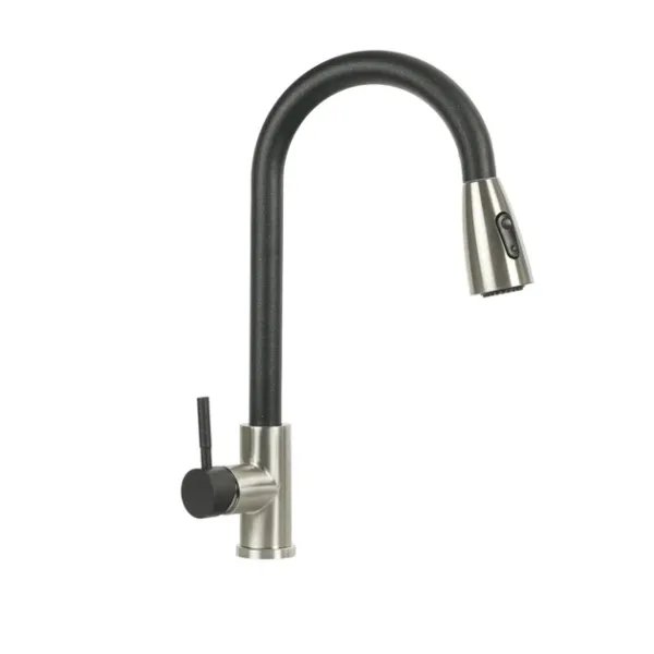 Смеситель кухонный Platinum KT 8203 (8614) однорычажный с выдвижным изливом, Черный металлик комби