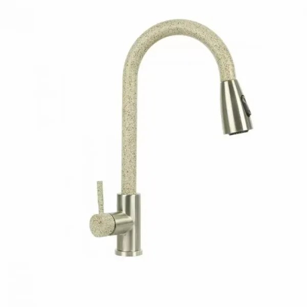 Смеситель кухонный Platinum KT 8203 (8614) однорычажный с выдвижным изливом, Карамель комби (000035107)