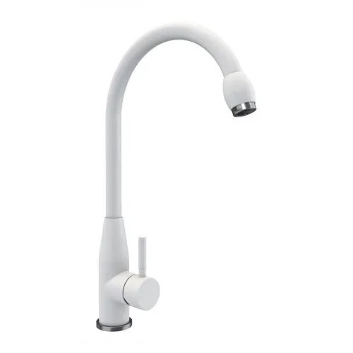 Смеситель кухонный Platinum 26 FHP (7456) поворотный, однорычажный из нержавеющей стали, Белоснежный
