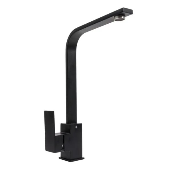 Смеситель кухонный Platinum 179 NES (3007) поворотный, однорычажный из нержавеющей стали, Черный матовый