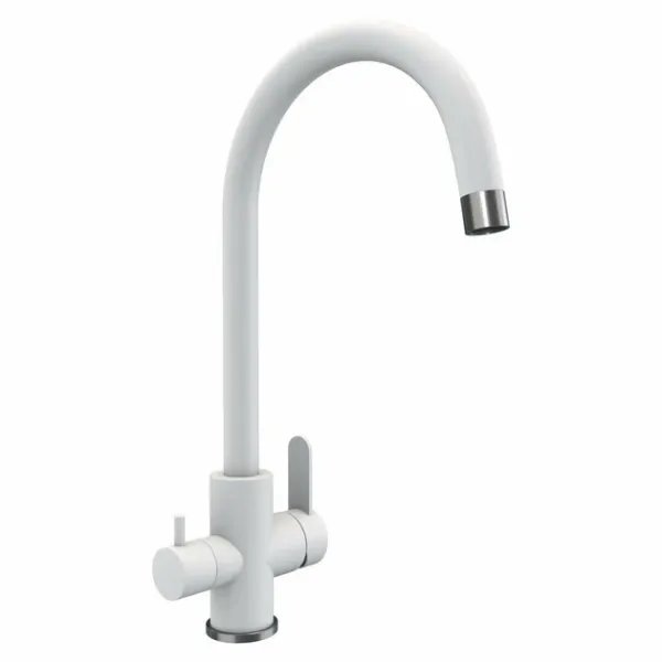 Смеситель под фильтр Platinum 9A NESP (8204) поворотный, двухрычажный из нержавеющей стали, Белоснежная