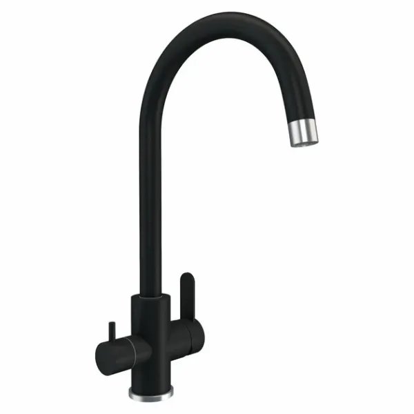 Смеситель под фильтр Platinum 9A NESP (8204) поворотный, двухрычажный из нержавеющей стали, Черный матовый