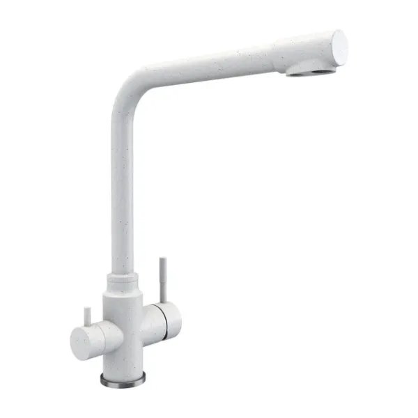 Смеситель под фильтр Platinum KT 8201 (8626) поворотный, двухрычажный из нержавеющей стали, Белый в точку