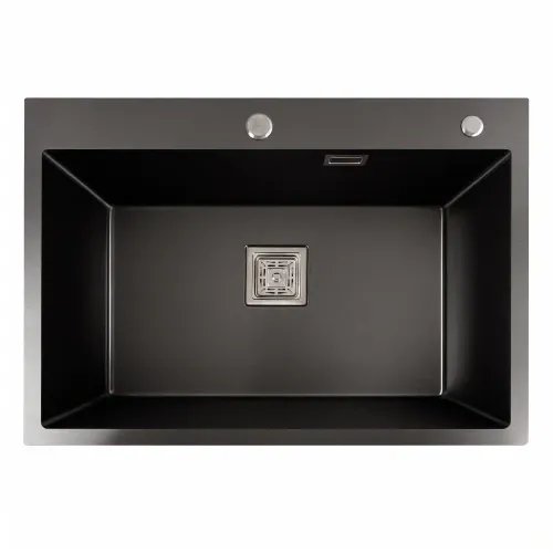 Кухонная мойка Platinum Handmade HSB из нержавеющей стали 1,2 мм, 70x50x23 см, Квадратный сифон, Черная