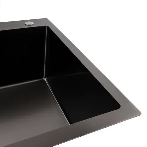 Кухонная мойка Platinum Handmade HSB из нержавеющей стали 1,2 мм, 70x50x23 см, Квадратный сифон, Черная