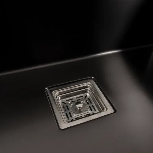 Кухонная мойка Platinum Handmade HSB из нержавеющей стали 1,2 мм, 70x50x23 см, Квадратный сифон, Черная
