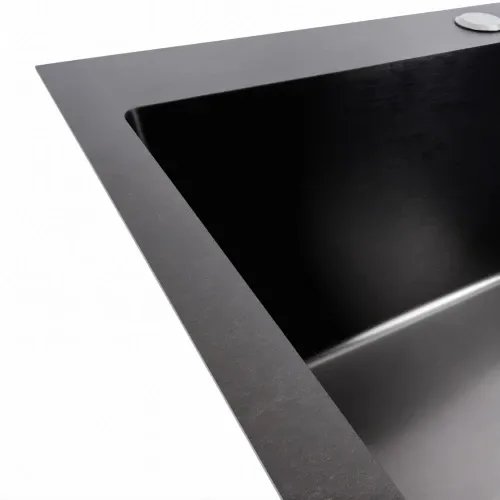 Кухонная мойка Platinum Handmade PVD из нержавеющей стали 1,0 мм, 60x50x23 см, Квадратный сифон, Черная HSB