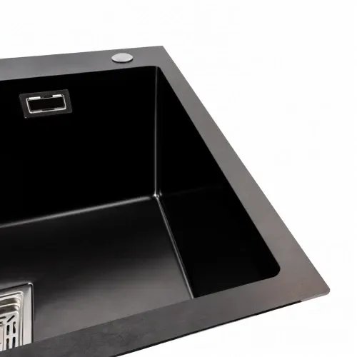 Кухонная мойка Platinum Handmade PVD из нержавеющей стали 1,0 мм, 60x50x23 см, Квадратный сифон, Черная HSB