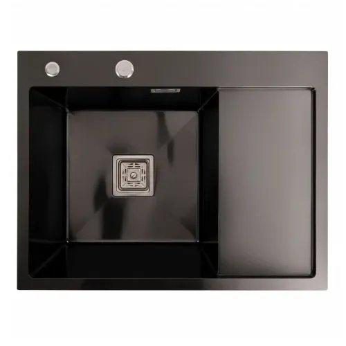 Кухонная мойка Platinum Handmade PVD L из нержавеющей стали 1.0 мм, 65x50x23 см, Квадратный сифон, Черная