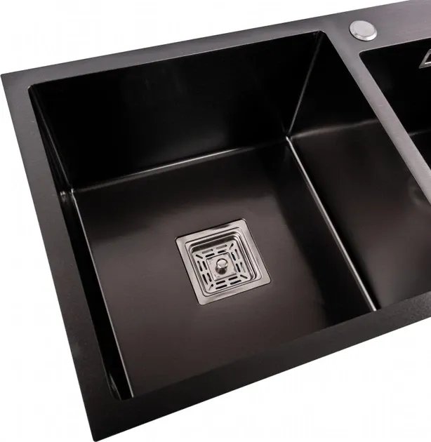 Кухонная мойка Platinum Handmade PVD HDB из нержавеющей стали 3.0 мм, 78x43x23 см, Квадратный сифон, Черный