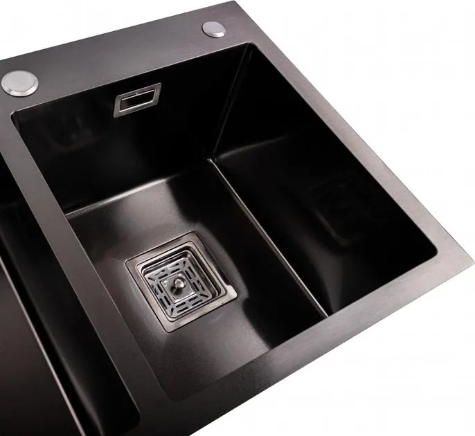 Кухонная мойка Platinum Handmade PVD HDB из нержавеющей стали 3.0 мм, 78x43x23 см, Квадратный сифон, Черный