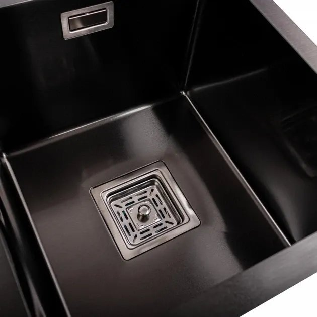 Кухонная мойка Platinum Handmade PVD HDB из нержавеющей стали 3.0 мм, 78x43x23 см, Квадратный сифон, Черный