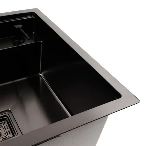 Кухонная мойка Platinum Handmade TZ из нержавеющей стали, 50x50x20 см, одночашевая со смесителем, Черная