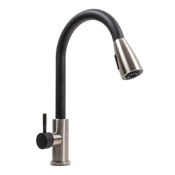 Смеситель кухонный Platinum KT 8203 (8614) однорычажный с выдвижным изливом, Карбон комби (SP000041286)