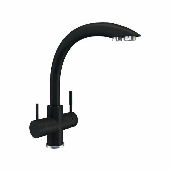 Смеситель под фильтр Platinum 8203 HDF поворотный, двухрычажный из нержавеющей стали, Черный (SP000033677)