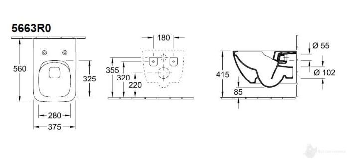 5663RL01 Legato Унитаз подвесной 37*56 см Direct Flush 5663R001 + 9M96S101 Крышка SlimSeat Line с функцией Quick Release и Soft Closing